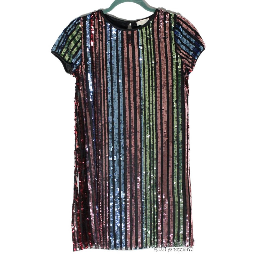 Primark Premium Girls' Sequin Striped Party Special Occasion Shift Dress